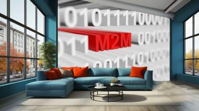 M2M as a binary code with blurred background 3D illustration Wall mural