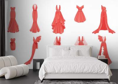 Dresses for prom, gala evening, wedding, masquerade, points. Set of different dresses. Modern and classic style. Wall mural