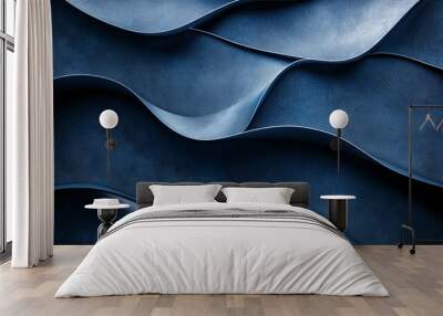 a blue abstract background with wavy shapes Wall mural