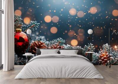 A Christmas tree with red and green ornaments Wall mural