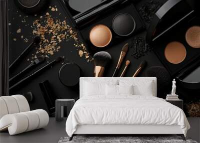 a collection of makeup brushes and powders Wall mural