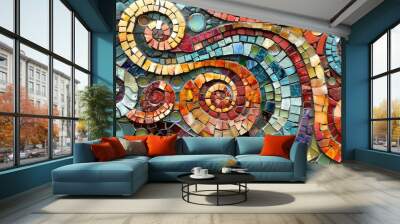 a colorful mosaic wall with a spiral design Wall mural