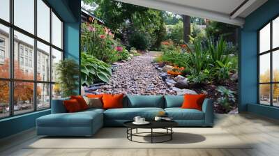 a garden with rocks and flowers Wall mural