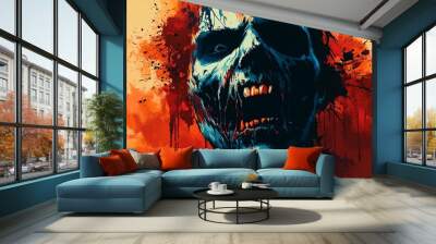 a painting of a man with blood dripping all over his face Wall mural