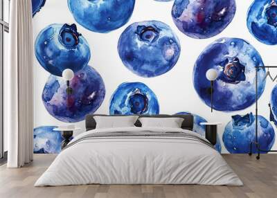 a painting of blueberries on a white background Wall mural