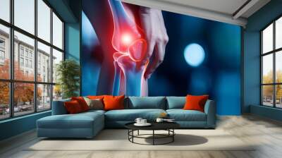 a person holding their knee with hand Wall mural