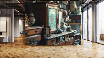 a room with a lot of antique furniture and pictures on the wall Wall mural