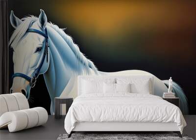 a white horse in front of a black background Wall mural