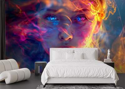 a woman with bright makeup Wall mural