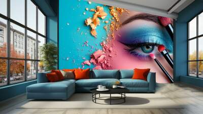 a woman with bright makeup Wall mural