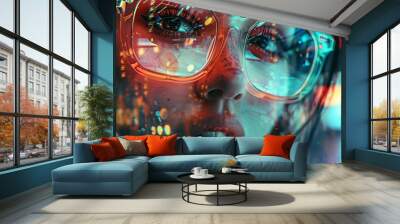 a woman with glasses and a futuristic background Wall mural