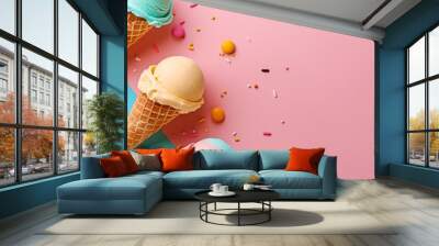 ice cream cone on a pink background Wall mural