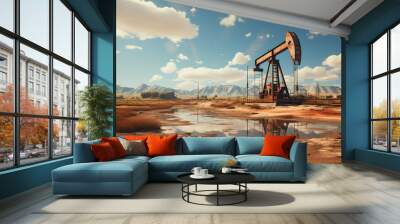 Oil pumps, generative ai Wall mural