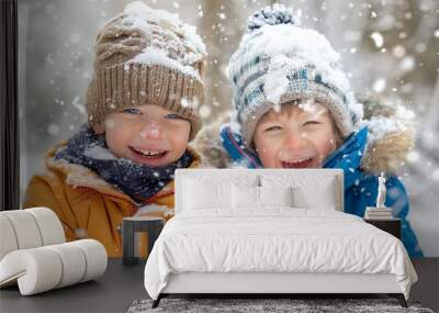 two children are laughing in the snow Wall mural