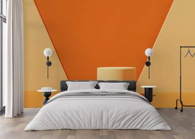 Two round podiums on an orange background, 3d render Wall mural