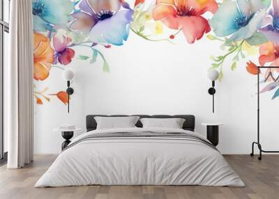 Watercolor floral frame on white background Wall mural