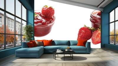 Homemade strawberry jam with fresh berries in sunlight, on the Transparent background, PNG Format Wall mural