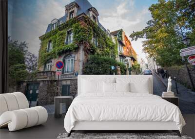 Montmartre streets in Paris, France, Europe. Cozy cityscape of architecture and landmarks. Travel sightseeng concept Wall mural