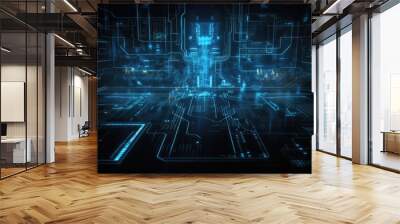 Blue dark background in hi-tech style. AI generative. Wall mural