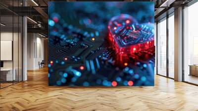 Heart shaped like a microchip. Technologies and life. AI generative. Wall mural