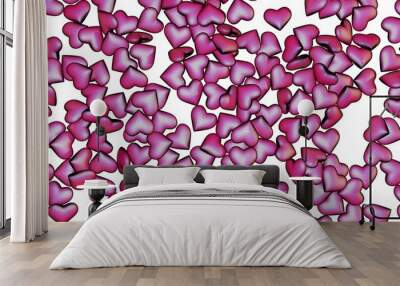 Illustration of pink hearts on a white background. Valentine's Day. 3d rendering. Graphic arts. Feelings, love and emotions. Suitable for creating collages on the theme of love and romance. Very brigh Wall mural