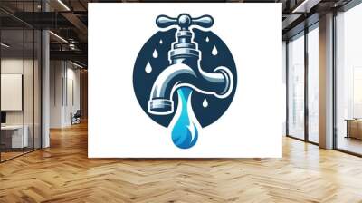 Simple Water Faucet Logo with Blue and Silver Design Wall mural