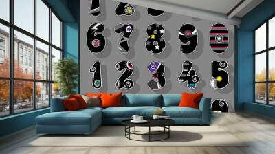 Numbers Set. Black Signs with Bright Decor Wall mural