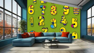 Yellow Numbers with Bright Decor Wall mural