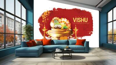 illustration vecter sketch of vishu festival for kerala new year (vishukkani) poster, card, greeting, design with abstract background.
 Wall mural