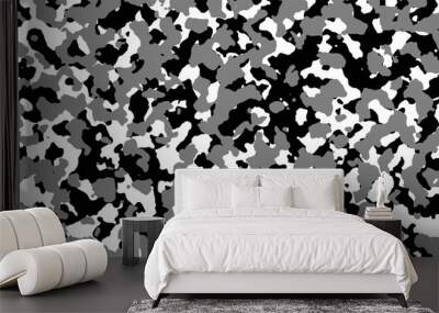 Black, grey and white Camouflage. Camo background, military pattern, army and sport clothing, urban fashion. Vector Format. 16:9 aspect ratio. Wall mural