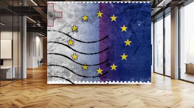 Malta and European Union Flag - old postage stamp Wall mural