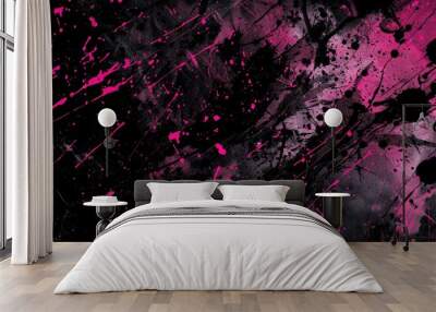 Abstract black and pink chaotic paints textured background Wall mural