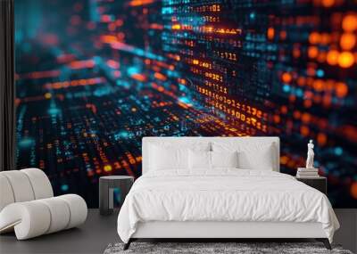 Abstract programme code background, binary codes with strokes and dots modern backdrop Wall mural