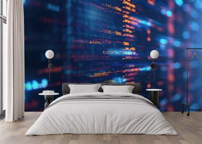 Abstract programme code background, binary codes with strokes and dots modern backdrop Wall mural