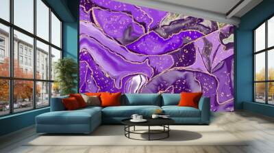 Luscious colors with Alcohol ink fluid abstract art with gold glitter and liquid Wall mural