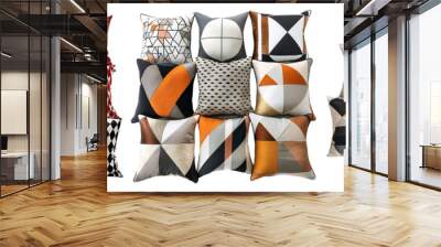  Set of decorative pillows with geometric designs isolated on transparent background Wall mural