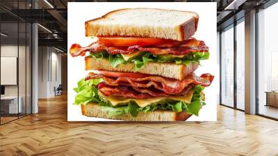 A classic ham and cheese sandwich neatly cut in half, showing layers of fresh lettuce, tomato, and cheese isolated on transparent background Wall mural