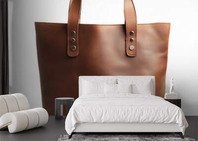 A classic leather tote bag isolated on transparent background Wall mural