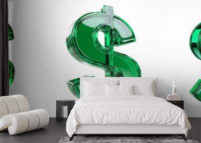 Set of A 3D dollar sign symbol in emerald green  isolated on transparent background  (3) Wall mural