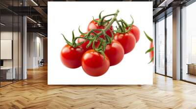 Set of A cluster of vibrant red tomatoes with green stems isolated on transparent background  (3) Wall mural