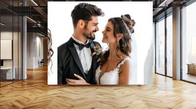 Set of A happy couple in wedding attire, smiling and looking at each other lovingly isolated on transparent background Wall mural