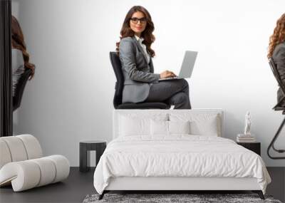 Set of A young businesswoman sitting on a chair with a laptop, ready for a presentation isolated on transparent background  (2) Wall mural