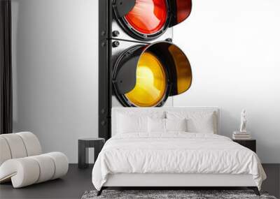 A detailed view of a traffic light against a white background Wall mural