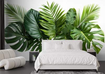 Beautiful composition with fern and other tropical leaves on white background. Banner design	 Wall mural