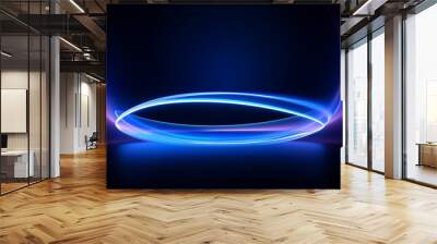 Light blue Twirl. Curve light effect of blue line. Luminous blue circle. Light blue pedistal, podium, platform, table Wall mural