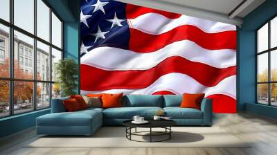 American flag waving with red white and blue stars and stripes. Panoramic United States July Fourth or Memorial or Veterans Day banner. Patriotic USA election campaign poster backdrop or background Wall mural