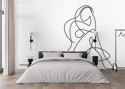 Continuous line drawing of beaytiful sitting woman. Naked body Art. Vector Illustration Wall mural