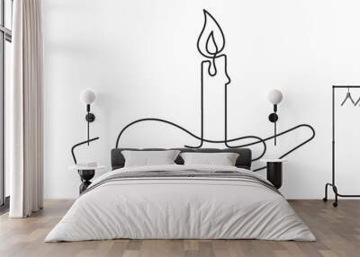 Continuous line drawing of candle in hand. Vector illustration Wall mural