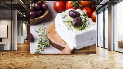 Greek cheese feta with thyme and olives Wall mural