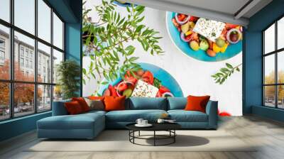 Greek salad with vegetables, feta cheese and olive oil Wall mural